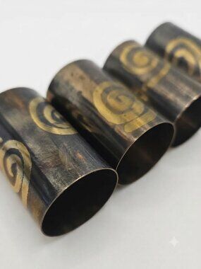 Set of 4 Metal Napkin Rings with Brass Spiral Accent
